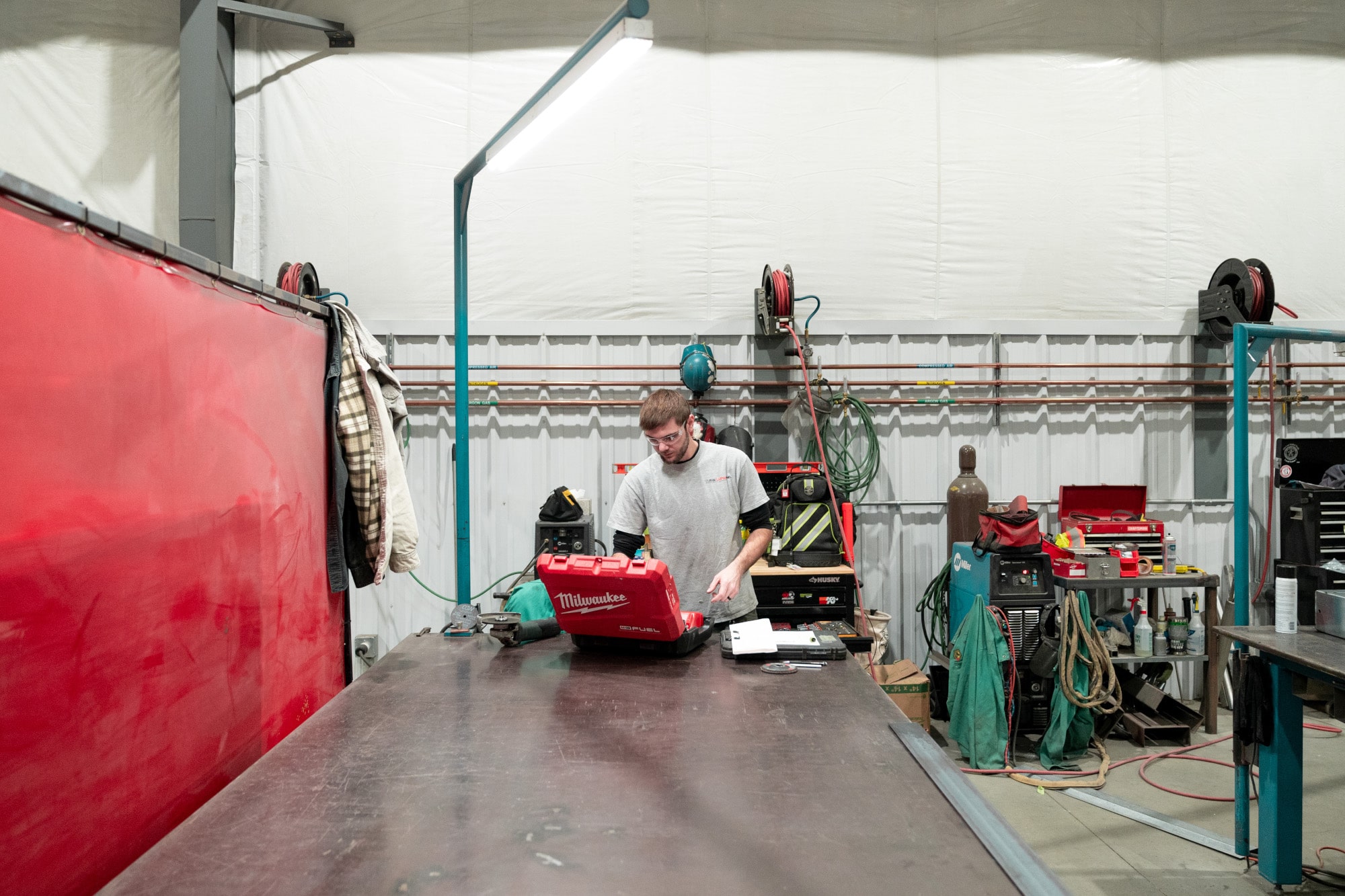 An R.W. LaPine technician prepares to go out on a call to repair a furnace.